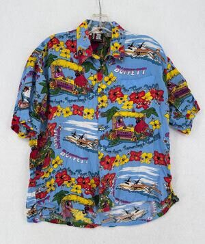Vintage Jimmy Buffett Tour 2000 Giant Blue Tropical Hawaiian Shirt Sz S